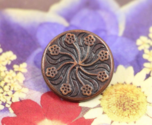 Bezelry 12 Pieces Flower Flourish Dark Copper Color Metal Shank Buttons. 20mm (3/4 inch) (Dark Copper)...