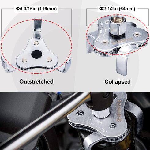 Spurtar Universal Oil Filter Wrench 3 Jaw Adjustable Oil Filter Removal Tool, 2 Way Oil Filter Wrench for Removing Oil Filters from Diameters 2-1/...