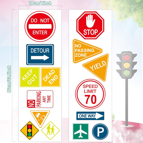 Zonon 15 Pieces Road Signs Wall Decal Traffic Street Signs Stickers Stop Street Transportation Vinyl Wall Decals for Kids Bedroom Classroom Playro...