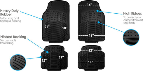 FH Group Automotive Floor Mats - Heavy-Duty Rubber, Universal Fit Full Set, ClimaProof, Trimmable For Most Cars, Sedan, SUV, Truck, Black...