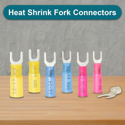 220PCS Fork Connectors Heat Shrink, Fork Connector Tinned Copper, Fork Terminals Waterproof #8#10, 12-10 16-14 22-16 Gauge....