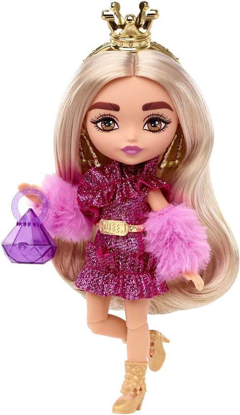 Barbie Extra Minis Doll & Accessories with Blonde Hair Wearing Shimmery Dress & Furry Shrug, 5.5-inch...