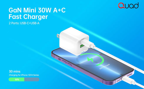 *New* Super Fast 30W GaN Mini Type A+C Charger for iPhone, iPad, Mac, Samsung, Tablet, Kindle, Super Fast Charger Block *2024 New Model* Type C Ty...