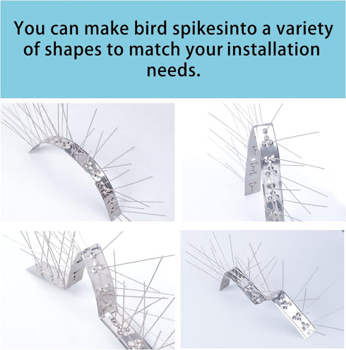 Hausse Stainless Steel Bird Spikes 4 Pack, Squirrel Small Birds Pigeons Crows and Woodpeckers Deterrent Devices Bird Repellent Spikes, Assemble Ea...