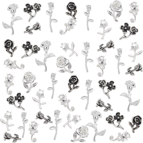 OLYCRAFT 135pcs Flower Theme Resin Fillers Charms Rose Plum Blossom Alloy Cabochons Alloy Epoxy Resin Supplies Nail Art Decorations for Resin Jewe...