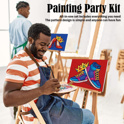 VOCHIC Couples Paint Party Kits Pre Drawn Canvas for Adults for Paint and Sip Date Night Games for Couples painting kit 8x10 Crown High Heel Sneak...