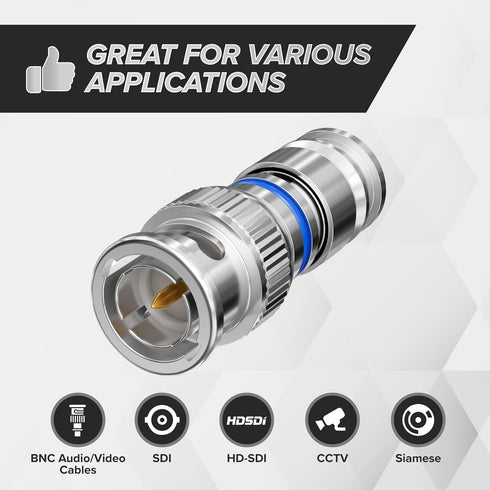 THE CIMPLE CO BNC Compression Connector for RG6 Coaxial Cable - Pack of 4 - Solid Construction with High Grade Metals - Male BNC Connectors for CC...