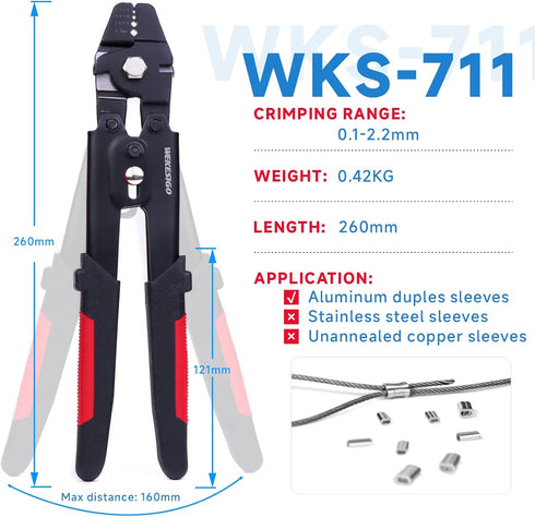 Wire Rope Swager Wire Rope Swaging Tool for Crimping Fishing Lines Up To 2.2mm(WKS-711)...