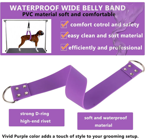 Pet Dog Grooming Belly Straps - Pet Dog Grooming Loops Grooming Helper Purple Groomer Belly Support Band Wide Waterproof PVC Belly Loop Grooming R...