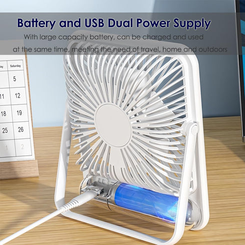 7.5-inch Portable USB Desk Fan with 180° Tilt Foldable and 3 Speed Adjustable, Strong Wind and Rechargeable Personal Fan for Travel Home Office...