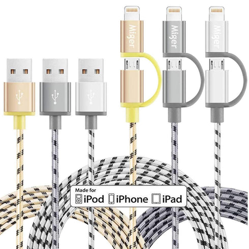 Multi Charging Cable 6.5Ft/2M MFi Certified 2Pack USB A to Lightning/Micro USB Cables 2 in 1 Nylon Braided Charge and Sync Charger Cord for iPhone...
