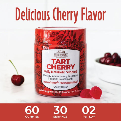 COUNTRY FARMS Tart Cherry Gummies, Dialy Metabolic Support, Supports Joint Health, Packed with Potent Antioxidants, Cherry Flavor, 60 Gummies...