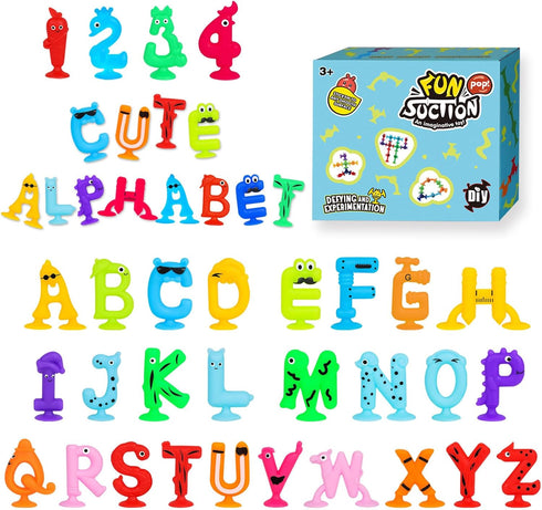 Suction Toys Kids Bath Toy for Toddler Aged 3, 30PCS Animal Alphabet Number Sucker Toy, Montessori Sensory Toy Gift for Kids Aged 4-8, Educational...