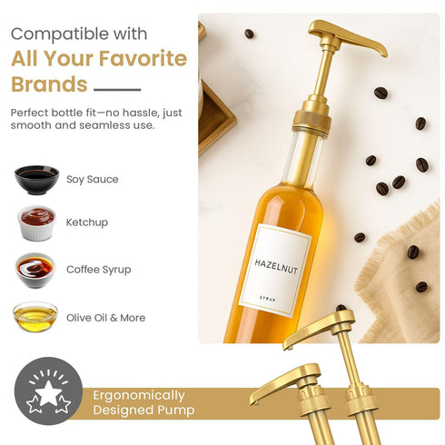 Syrup Pump for Coffee Syrup Bottles – 2-Pack Dispenser Pumps Fits 750ml / 25.4 oz Flavoring Syrup Bottles – Compatible with Torani, Monin & More –...