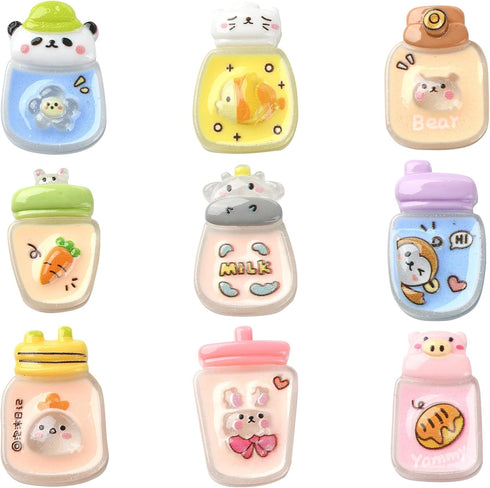 LiQunSweet 50 Pcs Water Cup Shape Cow Carrot Rabbit Monkey Pig Panda Cat Chick Bear Flatback Bottle Beads for Phone Case Earrings Keychains Access...