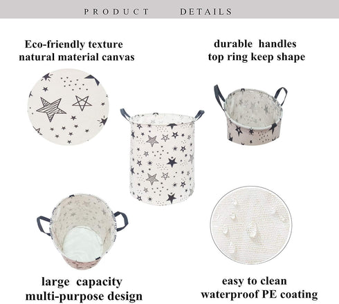 KUNRO Large Sized Round Storage Basket Waterproof Coating Organizer Bin Laundry Hamper for Nursery Clothes Toys (Black Star)...