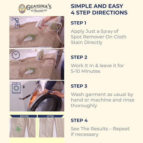 Grandma's Secret Spot Remover Laundry Spray - Chlorine, Bleach and Toxin-Free Stain Remover - Stain Remover for Clothes - Fabric Stain Remover Rem...