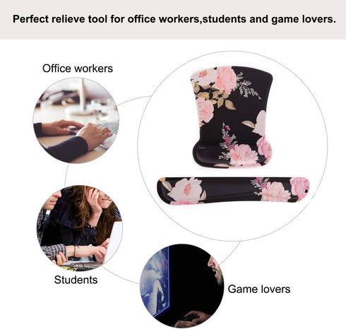 MOSISO Wrist Rest Support for Mouse Pad & Keyboard Set, Peony Ergonomic Mousepad Non-Slip Base Home/Office Pain Relief & Easy Typing Cushion with ...