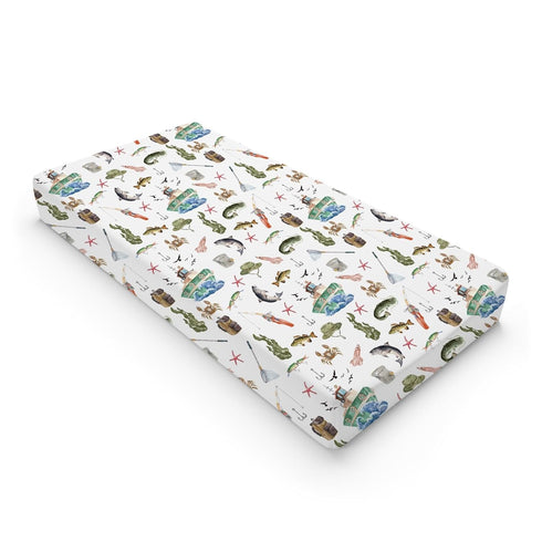 Watercolor Ocean Boat Fishing Baby Changing Pad Cover for Boy Girl 32''x16'' Fishing Lovers Gift Unisex Fitted Diaper Change Table Sheets Sea Mari...