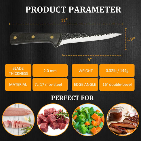 Premium Boning Knife with Sheath & Pocket Knife Sharpener 6 Inch High Carbon Stainless Steel Professional Japanese Fillet Knife Meat Cleaver Hand ...
