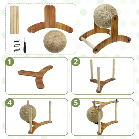 Fhiny Rabbit Scratch Toy, Natural Sisal Rabbit Scratching Ball Sisal Rope Bunny Claw Scratcher Rotating Ball Interactive Toys Nail Scratching Post...