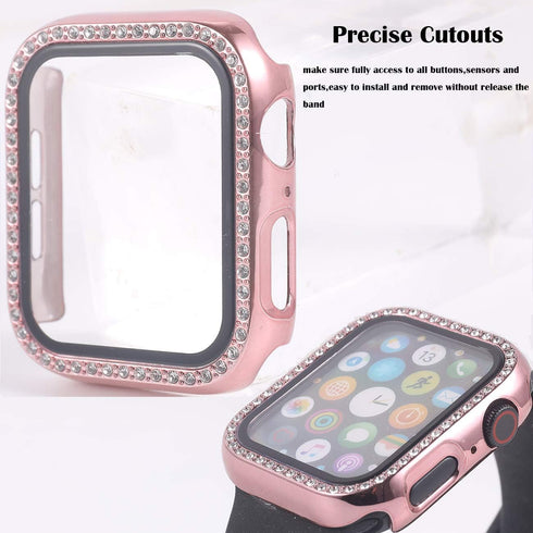 Compatible for Apple Watch 44mm Series 4/5/6/SE Cover Built-in Tempered Glass Screen Protector,Bling Crystal Diamond Rhinestone Hard PC Protective...