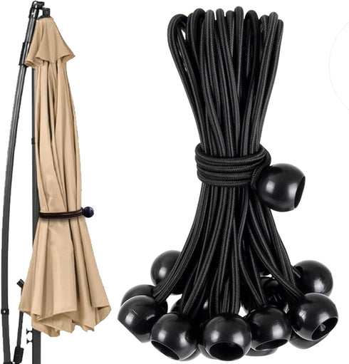 12 Pcs Patio Umbrella Bungee Cords with Balls Securing Straps,18 x 1 inches Black Reusable Patio Umbrella Strap?Multipurpose Securing Straps...