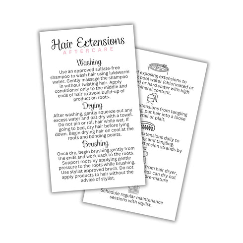 Hair Extension Aftercare Care Instruction Card | 50 pk 2x3.5” inches Do’s and Don’ts of Extensions Supplies Cosmetologist Human Hair Synthetic Hai...