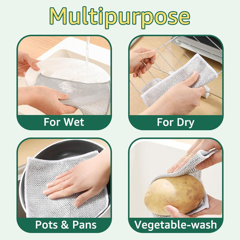 12PCS Double Layer Non Scratch Wire Dishcloth, Multipurpose Wire Dishwashing Rags for Wet and Dry...