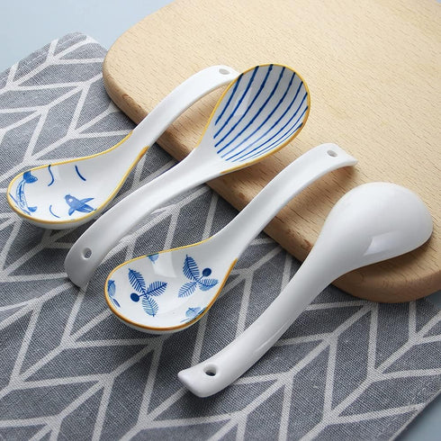 IQCWOOD Asian Soup Spoons, 6.2inch Ceramic Chinese Soup Spoons, Japanese Soup Spoon for Ramen Pho Wonton Dumpling Miso,4pcs...