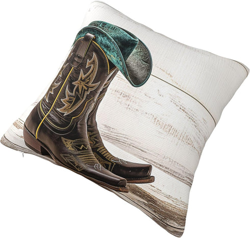 Western Cowboy Hat and Cowgirl Boots Decorative Throw Pillow Covers 18x18 Inch Pillows Case Square Cushion Cover Standard Pillowcase for Sofa Couc...