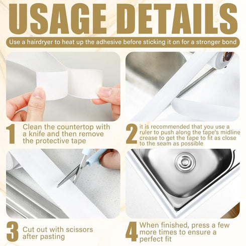 Almond Caulk Tape 10.5' x 1.5'' Waterproof Self Adhesive Caulk Strip Bathtub Sealant Tape Caulking Tape Sealing Strip Oil Proof Bathroom Caulk for...