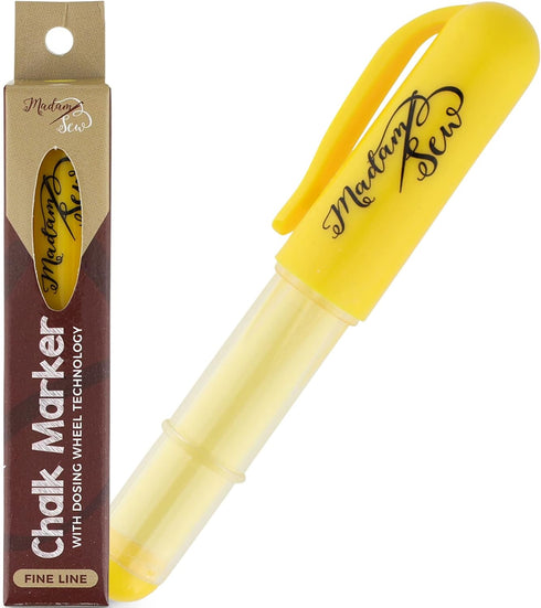 Madam Sew Chalk Fabric Marker for Sewing, Quilting & Crafting | Yellow | Tailors Liner Pen Creates Consistent Erasable Lines with Dosing Wheel Tec...
