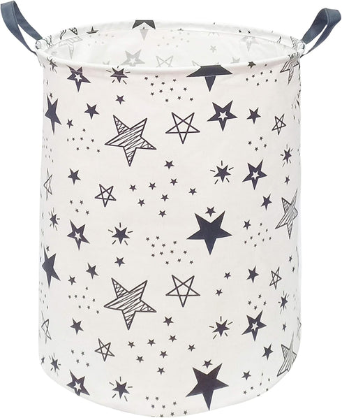 KUNRO Large Sized Round Storage Basket Waterproof Coating Organizer Bin Laundry Hamper for Nursery Clothes Toys (Black Star)...
