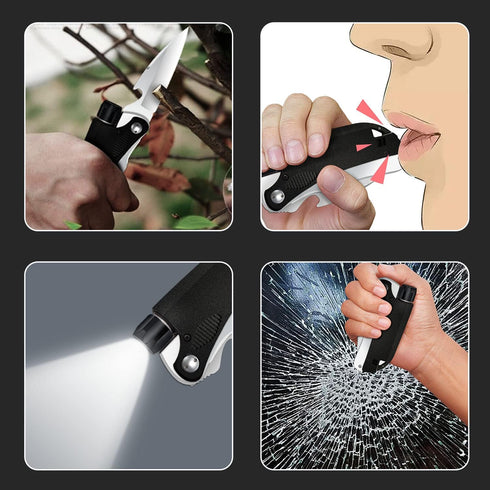 Led Mini Flashlight 6-in-1 Utility Folding Pocket Knife with Bottle Opener Glass Breaker Buckle Whistling Multi-Function Emergency Tool for Hiking...