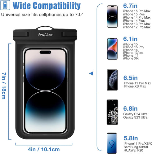 ProCase 2 Pack Waterproof Phone Pouch Case, 7" Universal Underwater Cellphone Dry Bag Holder for iPhone 15 14 13 Pro Max 12 11, Galaxy S24 S23 S22...