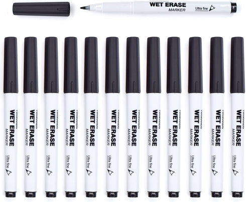 TWOHANDS Wet Erase Markers Ultra Fine Tip,0.7mm,Low Odor,Extra Fine Point,Black,Whiteboard Markers for Office,Home,or Planning Dry Erase Board,207...