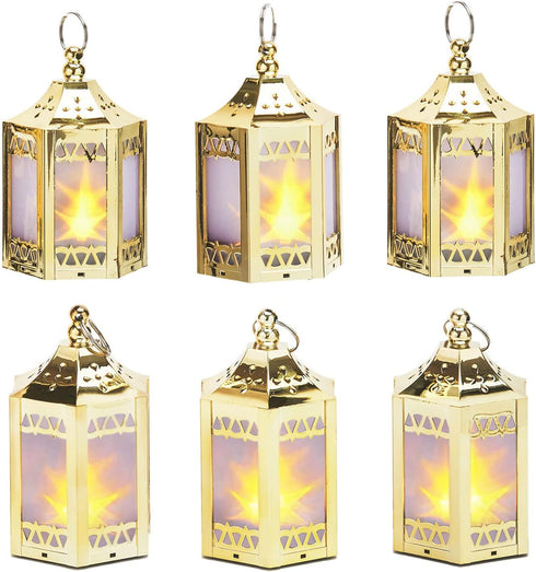 LampLust Gold Mini Lanterns for Centerpieces, 6 Pack LED Star Lantern, Batteries Included, Small Ramadan Lanterns Decorative Indoor, Ramadan Decor...