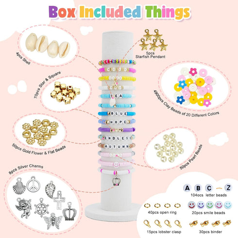 LZOUOWO 5300 Clay Beads Bracelet Making Aesthetic Kit, Polymer Heishi Preppy Letter Beads for Friendship Bracelet, Pearl Disc Beads Charms for Jew...