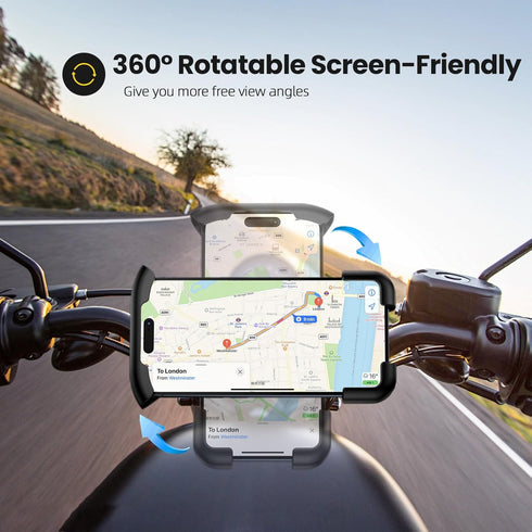 Bike Phone Holder, Motorcycle Phone Mount 360°Rotatable Handlebar Cell Phone Clamp Scooter Phone Clip for iPhone 15 Pro Max/Plus,14/13/12/11,Galax...