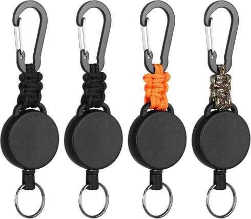 Retractable Keychain Heavy Duty Carabiner Badge Holder Retractable Badge Reel ID Holder Steel Retractable Cord and Paracord Extendable Key Ring 4 ...