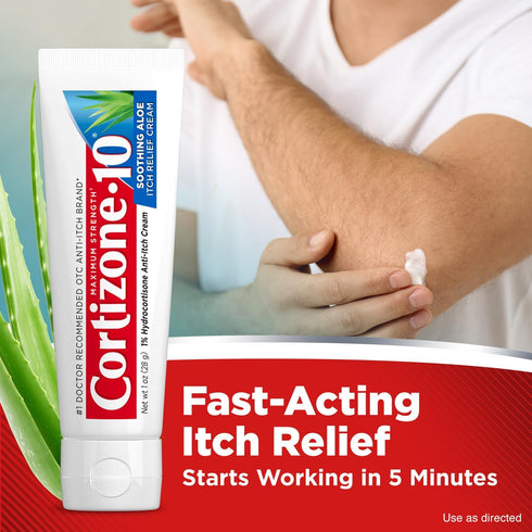 Cortizone-10 Maximum Strength Soothing Aloe Itch Relief Cream, 1% Hydrocortisone, Fast-Acting, Anti-Itch Cream for Bug Bites, Rash, Eczema, Psoria...