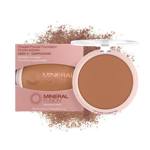 Mineral Fusion Pressed Powder Foundation, Deep 4 - Deep Skin w/Golden Undertones, Age Defying Foundation Makeup with Matte Finish, Talc Free Face ...