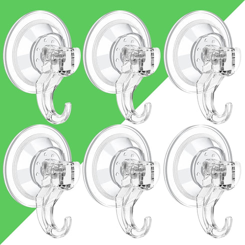 LUXEAR Suction Cup Hooks - 6 Pack Suction Hooks Reusable Powerful Waterproof - Clear Removable Suction Hanger for Shower,Tile,Bathroom,Window,Towe...