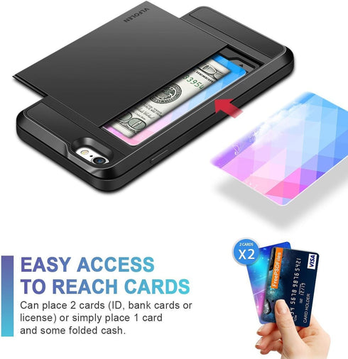 Vofolen for iPhone SE 2020 Case Wallet Credit Card Holder ID Slot Sliding Hidden Pocket Anti-Scratch Dual Layer Hybrid Bumper Armor Protective Har...
