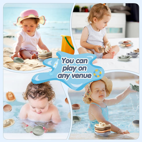 Bath Toys Floating Boats with Bathing Spoon, 11 PCS Bathtub Bath Toy for Babies Water Table Toys...