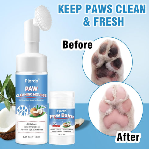 Dog Paw Cleaner Kit, No-Rinse Foaming Cleanser for Dogs and Cats, Dog Paw Balm for Heal Dry Cracked Paws & Nose, Pet Foot Washer Paw Scrubber for ...
