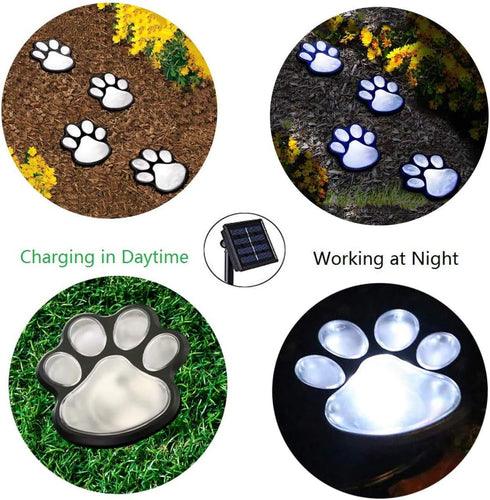 Paw Print Solar Outdoor Lights, Solar Lights Outdoor Waterproof Dog Paw Lights(Set of 4), Cat Puppy Animal Garden Lights Path Paw Lamp Walkway Lig...