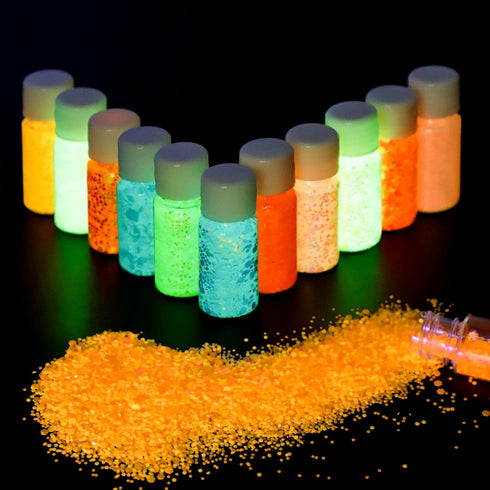 Glow in The Dark Glitter, SEISSO 12 Bottles Luminous Glitter with UV Flashlight Set, 10g/Bottle Chunky Glitter Powder for Resin Arts Crafts, Body ...