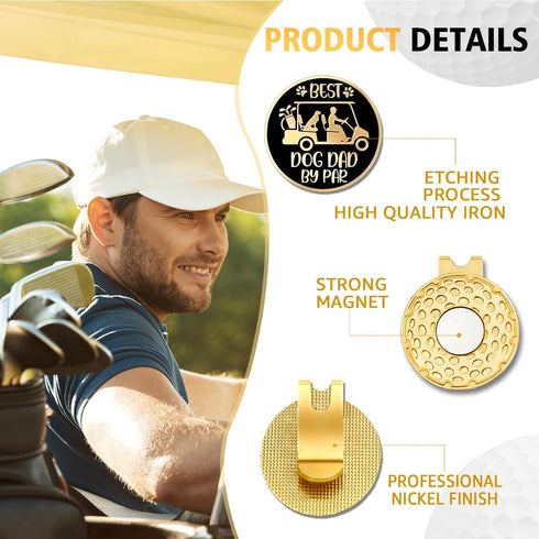 Best Dog Dad by Par Black Gold Golf Ball Marker with Hat Clip, Funny Golf Accessories for Men Dad, Christmas Father's Day Birthday Gifts for Golf ...